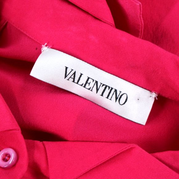 Valentino Hot Pink Silk Button Down Long Sleeve Blouse 42 Satin Shirt Small - Picture 7 of 8